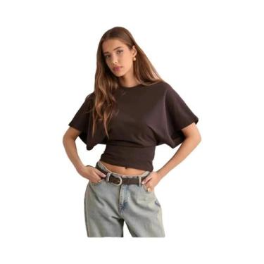 Imagem de Camiseta Cropped Cinza Para Mulheres, Tops O-neck Estilo Corset, Moda 