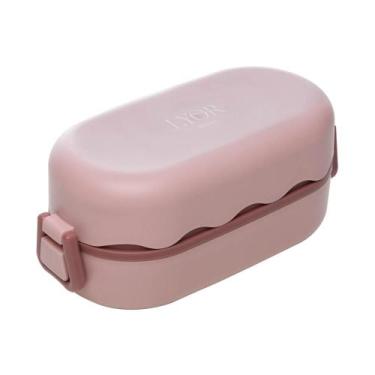Imagem de Marmita Hermética com Talheres Rosa Lyor Plástico 850ml