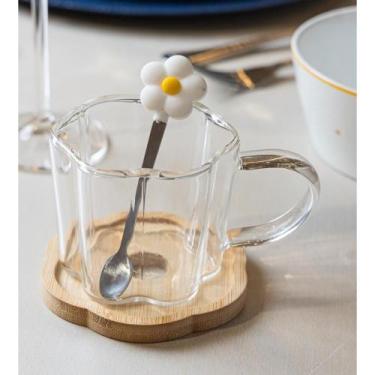 Imagem de Xícara de chá Pires e Colher Flor Branca 280ml Vidro - Wolff