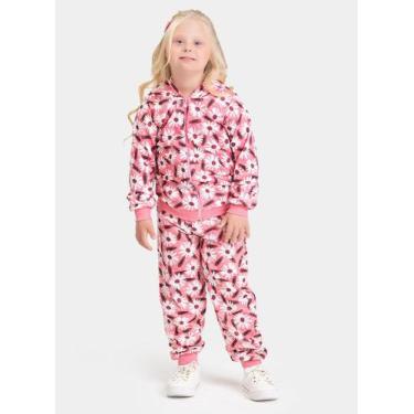 Imagem de Conjunto Inverno Menina Rosa Claro Jaqueta com Capuz e Calça em Moleto
