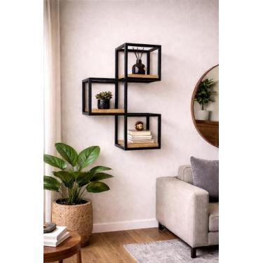 Imagem de Suporte de Parede para 3 Nichos em Ferro e MDF - Decoração Rústica - F