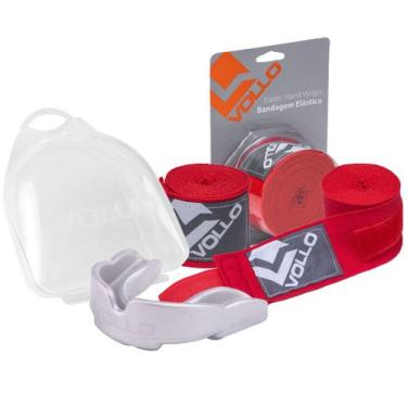 Imagem de Kit Bandagem Elástica Vermelha + Protetor Bucal Boxe Vollo - Vollo Spo