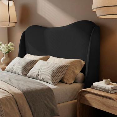 Imagem de Cabeceira Orgânica Para Cama Box Casal Padrão Luma 140cm Bouclê Preto - Desk Design