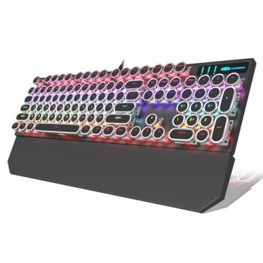 Imagem de Teclado gamer mecânico Camiysn estilo máquina de escrever retrô punk preto com retroiluminação RGB, switch azul de 104 teclas, lindo teclado com fio, teclas redondas exclusivas para Windows/Mac/PC