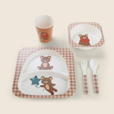 Imagem de Kit de Alimentação Teddy com 5 Peças Marrom - A\BABY Kit de Alimentação com 5 Peças Teddy Bambu Marrom - A\BABY