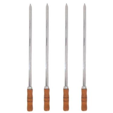 Imagem de 4 Espetos Espada 80cm De Inox Cabo Madeira - Churrasqueira - INOX LAUR