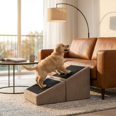 Imagem de Rampa Pet 2 em 1 Dobrável Puff Escada para Cachorro e Gato P03 Cor:Beg