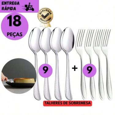Imagem de Kit 18 Jogo Talheres de Sobremesa Inox Garfo + Colher Alta Durabilidad