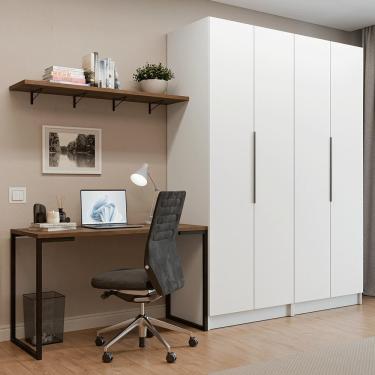 Imagem de Conjunto Home Office 2 Armários Neo 1 Escrivaninha 2 Prateleiras Branco/rustic Madesa B...
