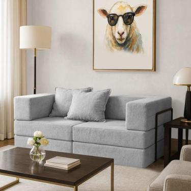 Imagem de Sofá Cama Modular 2 Lugares Mold Boucle Prata - Loja Sheep, Cinza clar