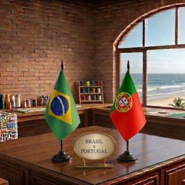 Imagem de Kit 2 Bandeirinhas De Mesa Brasil e Portugal - RGBRANDS