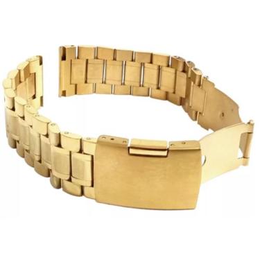 Imagem de Pulseira Relógio Aço Dourada 24mm, Botão lateral no Fecho.LC129 - Marc