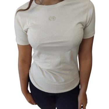 Imagem de Camiseta Feminina Ecko Fashion Basic Fio 40 com logo bordado, Areia, G