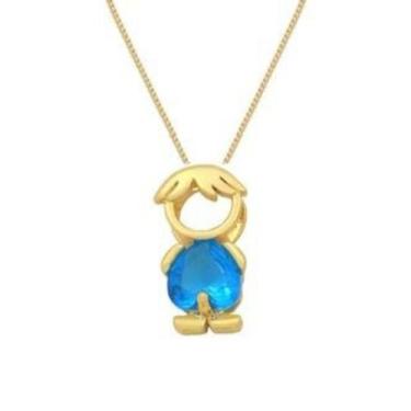 Imagem de Colar de Pingente De Menino menina rosa e Cor Azul Banhado A Ouro 18K 