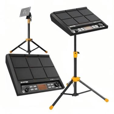 Imagem de Kit Pad de Percussão Bateria Eletrônica Profissional + Suporte Reforça