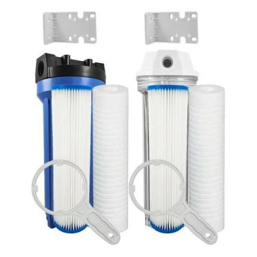 Imagem de Kit Filtros Agua Cavalete Caixa Dagua Plissado Pp Ranhurado Rosca 3/4 