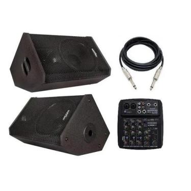 Imagem de Kit Caixa Ativa E Passiva Saga 10 200w + Mesa De Som 4c - LL Audio