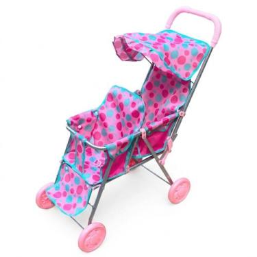 Imagem de Carrinho De Boneca Gemeas Duplo Rosa Dobravel Passeio - DM Toys