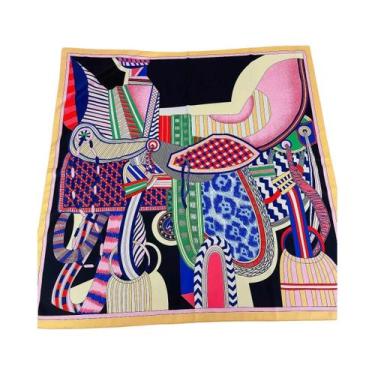Imagem de Lenço Quadrado De Seda De Luxo Feminino 90x90cm, Hijab, Bandana, Xale,