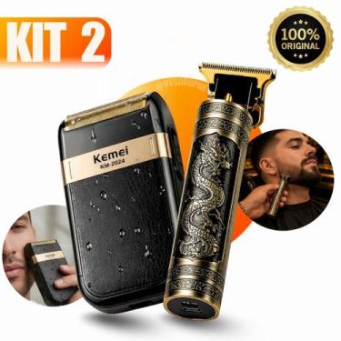 Imagem de Kit Profissional Barbearia Máquina Acabamento Dragão + Barbeador Shave