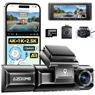 Imagem de AZDOME Câmera veicular M550 PRO 3 canais 4K WiFi, frente dupla e traseira, câmera tripla para carro, cartão de 64 GB, GPS, visão noturna, WDR IPS 3.19, modo de estacionamento Ideal Para Uber/99