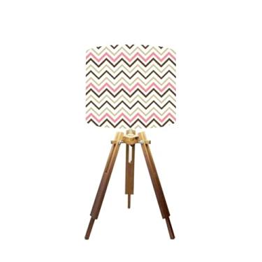 Imagem de Abajur Mesa Tripé Madeira 60cm Cores Estampadas -Md1001 Cúpula Ø30