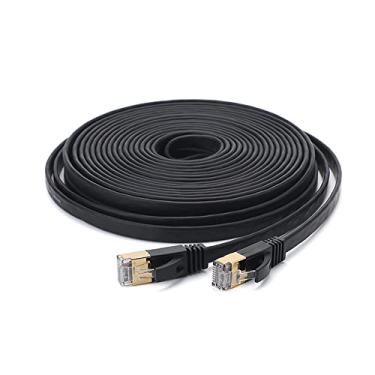 Imagem de Moniss Cabo Ethernet Cat 7 32AWG Cobre livre de oxigênio 10 Gbps Alta Velocidade 600Mhz Largura de Banda Plana Rede de Internet LAN Patch Cord, Preto 15m