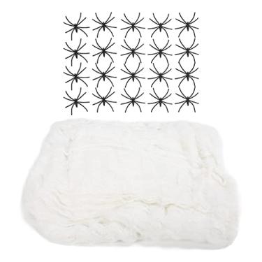 Imagem de Teias de aranha extensíveis de Halloween, decoração de teia de aranha durável e atada à mão com 40 unidades de aranhas falsas para o Halloween