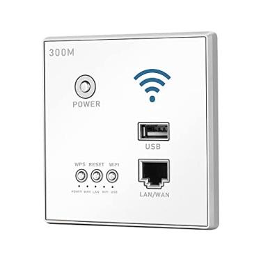 Imagem de Switch de rede LAN,Roteador sem fio 300Mbps In-Wall Ponto de acesso AP Roteador WiFi LAN Rede Switch Roteador WiFi AP com criptografia WPS com soquete USB branco