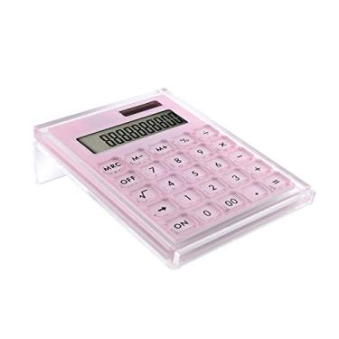 Imagem de Calculadora Acrílico Expurtan, com suporte, bateria e calculadora básica de 12 dígitos, visor LCD para home office (rosa)