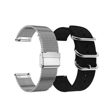 Imagem de Yeejok Compatível com 3 Pulseiras Vivoativas de Malha de Liberação Rápida de 20 mm Pulseira de Relógio de Metal e Pulseira de Nylon de Tecido Fino para Vivoactive 3 Música/Forerunner 645/245 Smartwatch, Prata + Preto