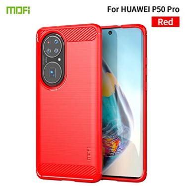 Imagem de For Huawei P50 Pro MOFI Gentleness Series Brushed Texture Carbon Fiber Soft TPU Case