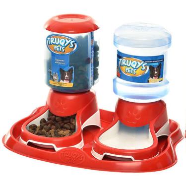 Imagem de Kit Comedouro e Bebedouro Automático Truqys Pet Bandeja Vermelho