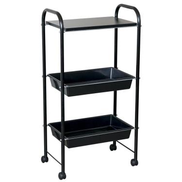 Imagem de Carrinho Mesa Auxiliar 1 Tampo E 2 Bandejas Estética Preto