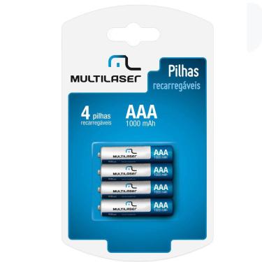 Imagem de Pilhas Recarregáveis AAA 1000 mAh Com 4 Unidades CB050 - Multilaser
