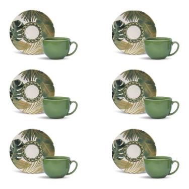 Imagem de Conjunto de Xícaras de Chá Porto Brasil Coup Foliage em Faiança Feldspática 260 ml - 6 Peças