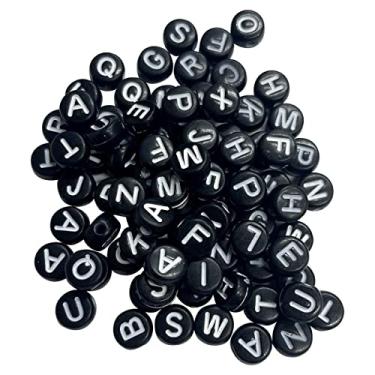 Imagem de 300 Miçangas Preta Conta Letras Brancas Redondas Alfabeto Completo Para Colar Infantil Pulseira Artesanato Bijuterias Para Crianças