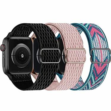 Imagem de Swhatty Pulseiras de nylon elástico compatível com Apple Watch séries 10-1 SE, pulseira elástica esportiva trançada ajustável para Apple Watch séries 10-1 SE, pacote com 3 x 38