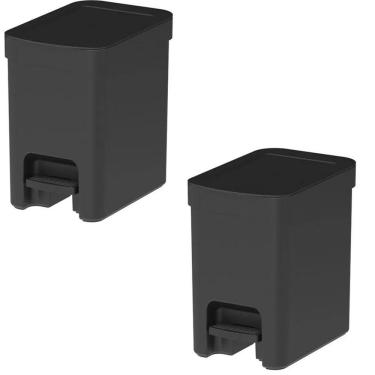 Imagem de Kit 2 Lixeiras Com Pedal 6 Litros Porta Cesto Lixo Plástica Cozinha Banheiro Trium - Ou