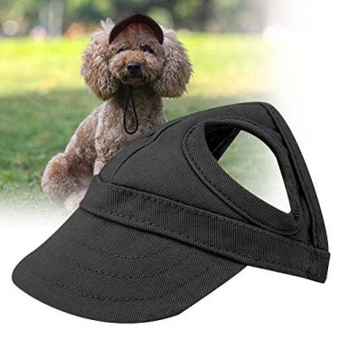 Imagem de Chapéu esportivo para cães de estimação chapéu de beisebol gato chapéu de beisebol para animais de estimação chapéu de sol moderno chapéu de sol listrado ajustável chapéu de viagem de verão com orifícios para as orelhas (G-preto)