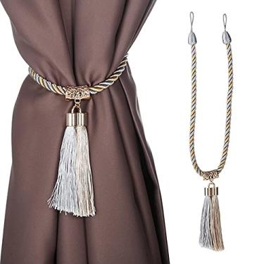 Imagem de Gancho decorativo borla corda gravata costas tricô à mão fivela cordão cortinas tieback quarto sala de estar cortina decoração 2 peças, 2