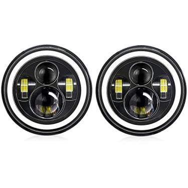 Imagem de ERYUE Faróis De Automóveis, 2 Peças 7 Polegadas LED Farol Com DRL/Sinal De Direção/Farol Baixo/Feixe Alto, Redondo 6000K 140W IP67 À Prova D'Água Para Carro E Motocicleta, Preto