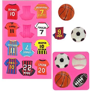 Imagem de 2 conjuntos de bolas de silicone tema futebol americano moldes de pasta de goma para fondant moldes de chocolate para decoração de bolos artesanato de açúcar argila de polímero