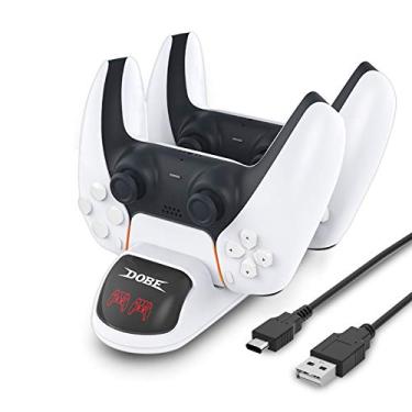 Imagem de Carregador PS5, estação de carregamento para controle PS5 DualSense, estação de carregamento de controle PS5 com dois adaptadores tipo C