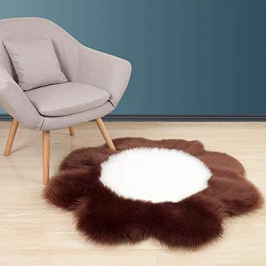 Imagem de Tapete de área falsa pilha longa antiderrapante lavável tapete felpudo em forma de flor protege o chão para sala de estudo banheiro varanda sofá cadeira, café, 90 cm