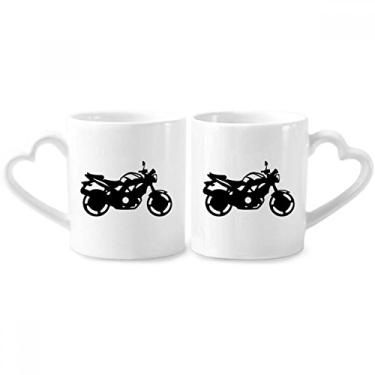 Imagem de Conjunto de canecas de porcelana para casais, contorno de padrão mecânico de motocicleta e coração