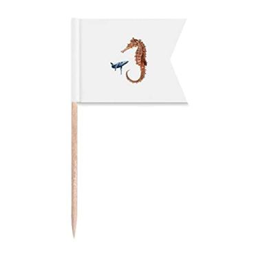 Imagem de Tamanho contrastante, baleias hipocampais, marcadores de palito, etiquetas para marcação para bolo de festa, comida e queijos