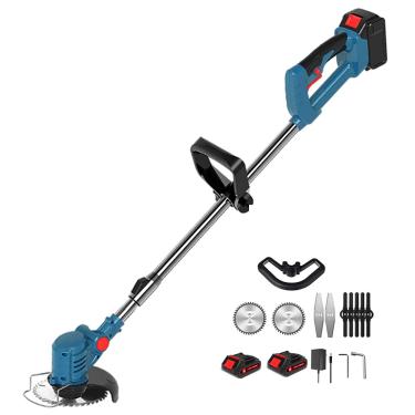 Imagem de JANXLE Cortador de grama elétrico potente sem fio com 2 pilhas e carregador rápido cortador de grama telescópico de 11000 RPM - cabeça ajustável de 180°, 24 V (azul)