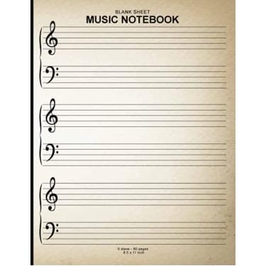 Imagem de Caderno de partitura em branco: Piano 21,5 x 28,5 cm Livro de música em branco com bastões 6 sistemas sem linhas auxiliares para escola e pessoal - Livro de pau... - Livro de música com 80 páginas Papel pessoal para pianista