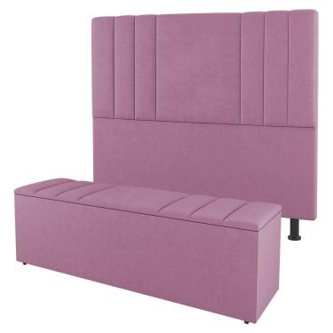Imagem de Cabeceira E Baú Cama Box King Size Grace 195cm Suede Rosa